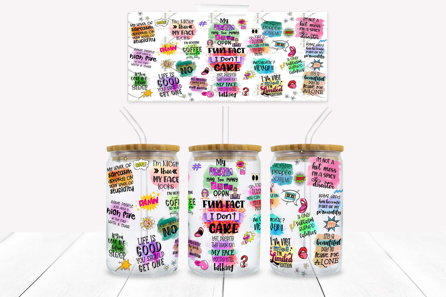 Fun Fact 16oz UV DTF Wrap for Libbey Glass Can | Peel & Stick Cup Wrap | Waterproof & Scratch Resistant Tumbler Decal