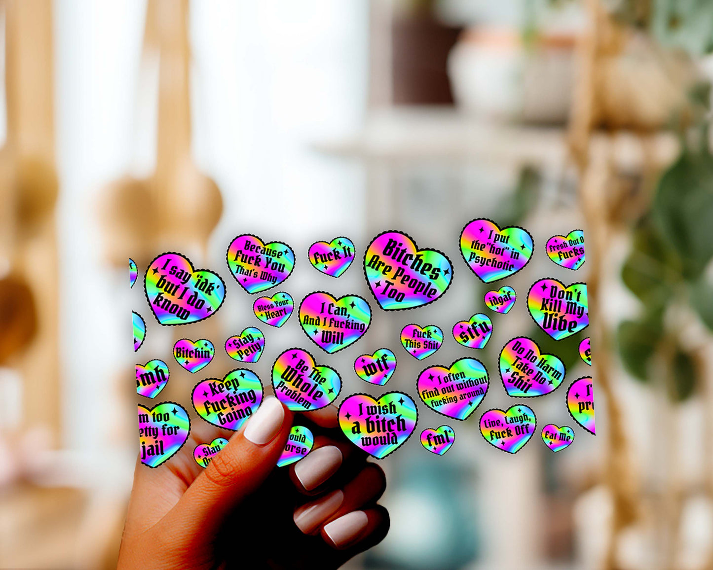 Sarcastic Hearts 16oz UV DTF Wrap for Libbey Glass Can | Peel & Stick Cup Wrap | Waterproof & Scratch Resistant Tumbler Decal