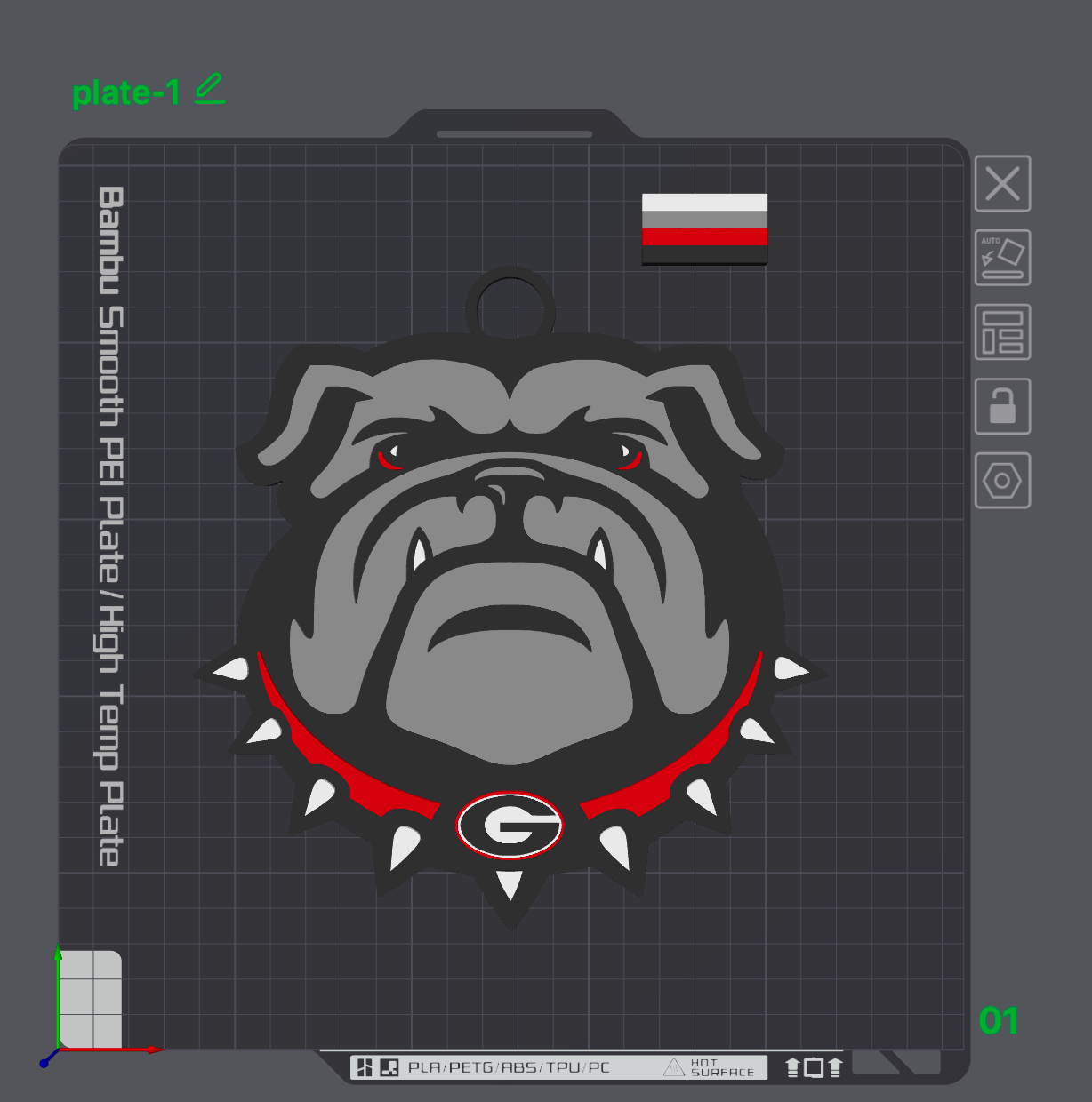 Georgia Bulldogs Fan Pendant – 3D Print File (STL + Bambu 3MF)