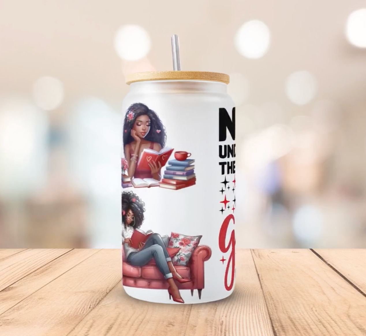 A Girl With a Book 16oz UV DTF Wrap for Libbey Glass Can | Peel & Stick Cup Wrap | Waterproof & Scratch Resistant Tumbler Decal