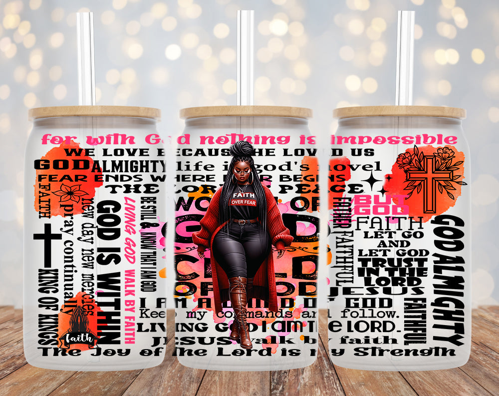 Faith Over Fear UV DTF Sticker | Christian Libbey Glass Wrap| Inspirational Scripture Transfer
