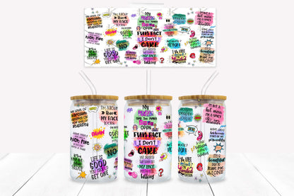 Fun Fact 16oz UV DTF Wrap for Libbey Glass Can | Peel & Stick Cup Wrap | Waterproof & Scratch Resistant Tumbler Decal