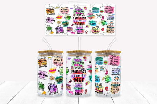 Fun Fact 16oz UV DTF Wrap for Libbey Glass Can | Peel & Stick Cup Wrap | Waterproof & Scratch Resistant Tumbler Decal