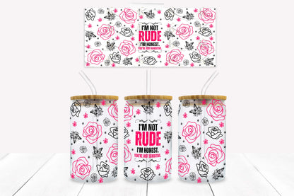 Rude 16oz UV DTF Wrap for Libbey Glass Can | Peel & Stick Cup Wrap | Waterproof & Scratch Resistant Tumbler Decal