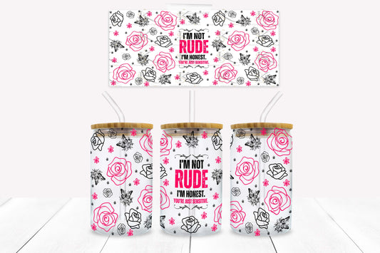 Rude 16oz UV DTF Wrap for Libbey Glass Can | Peel & Stick Cup Wrap | Waterproof & Scratch Resistant Tumbler Decal
