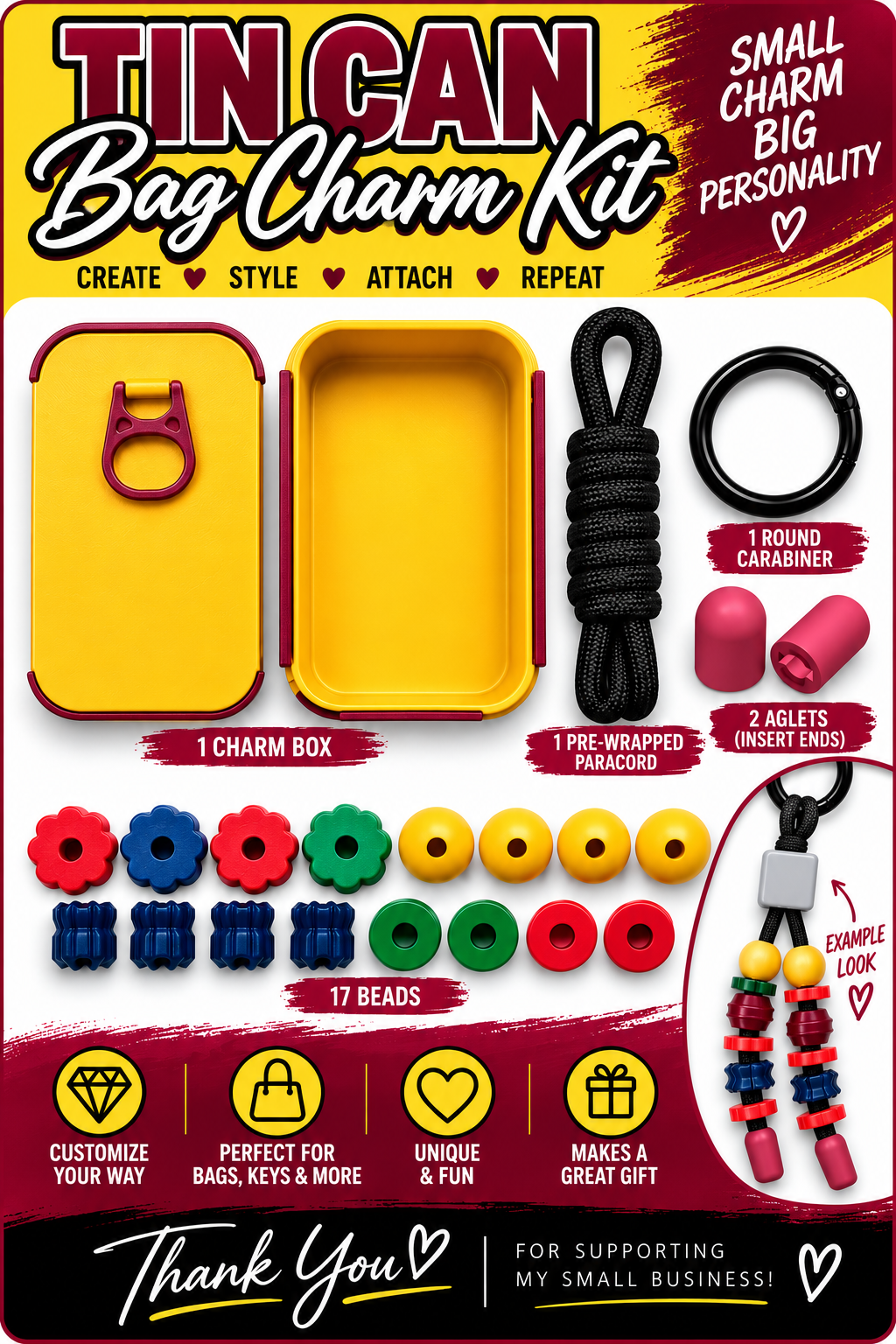TIN CAN FOOTBALL BAG CHARM KIT