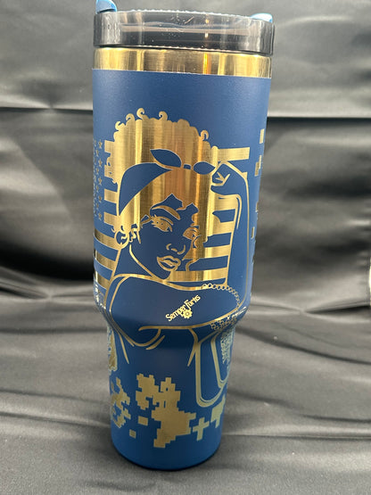 Custom Engraved Gold-Plated 40oz Insulated Tumbler with Lid and Straw
