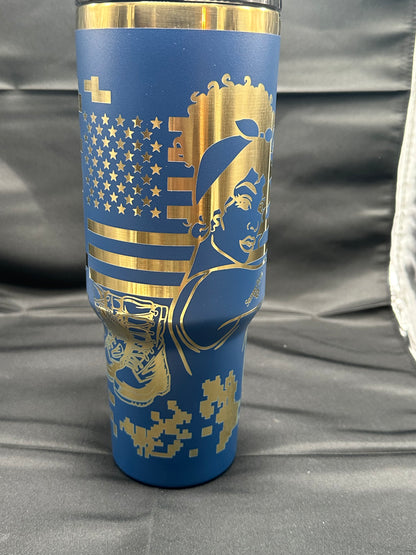 Custom Engraved Gold-Plated 40oz Insulated Tumbler with Lid and Straw