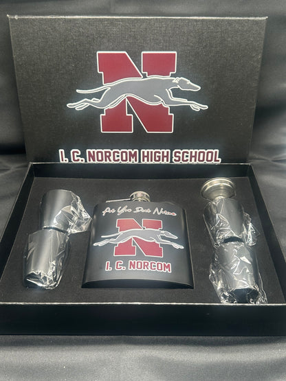 I.C. Norcom High School Flask Gift Set – Stainless Steel Flask with 4 Shot Cups & Gift Box | Greyhound Pride Gift
