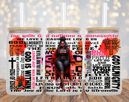 Faith Over Fear UV DTF Sticker | Christian Libbey Glass Wrap| Inspirational Scripture Transfer